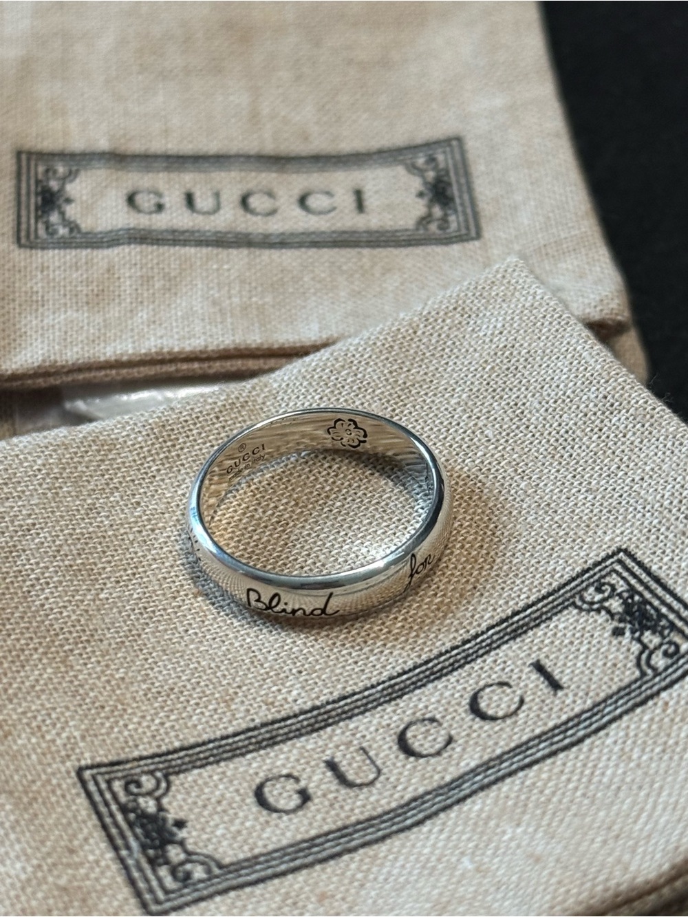 NWT Gucci Silver 'Blind for Love' Band Ring - Men's Accessory